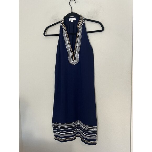 THML Navy Chana Summer Dress V-Neck Embroidered Sleeveless Shift Lined Medium - Picture 1 of 11